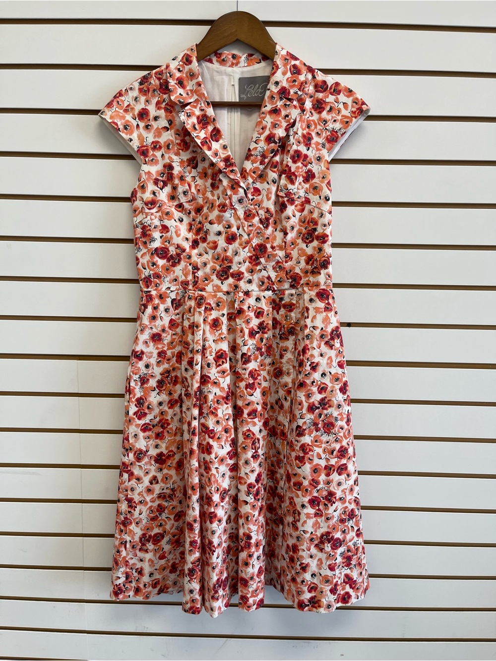 Lela Rose cotton silk Floral Fit-and-Flare Dress in Pink and Coral